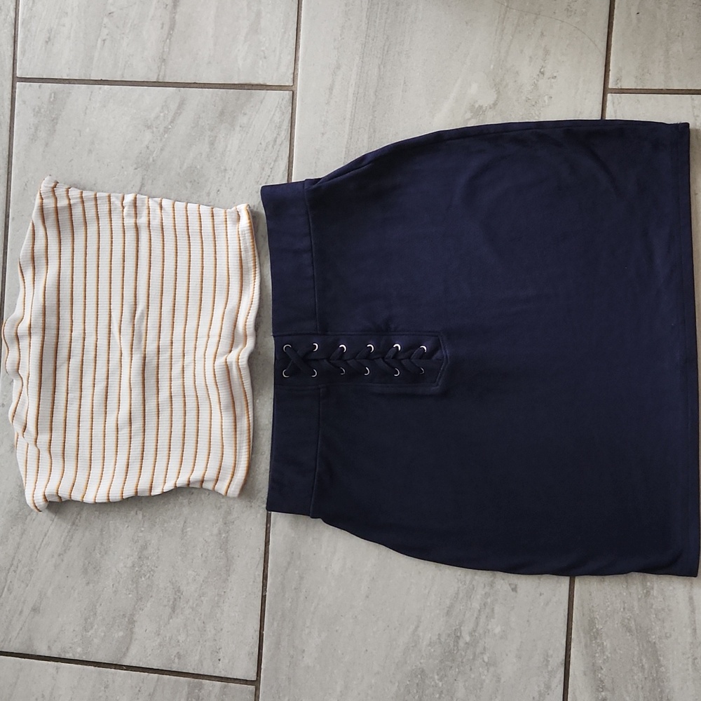 Garage Navy and Cream Skirt Set